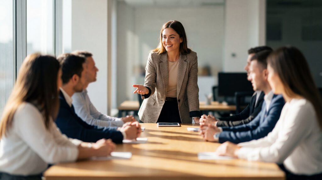 Business meeting engagement modern office image bright environment professional viewpoint team collaboration concept